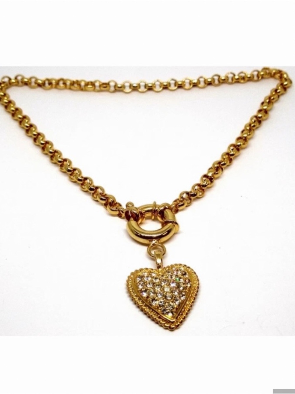 New Gold Over 925 Heart Pendant Chain Necklace Man-made Diamonds Gorgeous